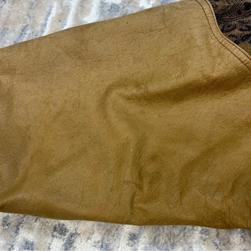 Vintage 80’s John Weitz Brown Cooper Gold Black Leather Bomber Jacket Large - Picture 10 of 13